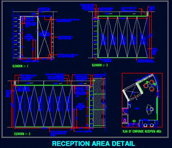 Corporate Office Reception Layout and Wall Elevations DWG